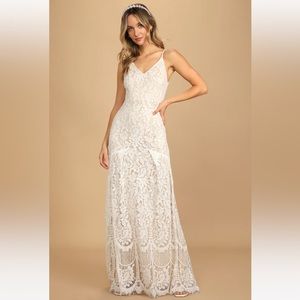 Lulu’s Flynn White Lace Wedding Dress